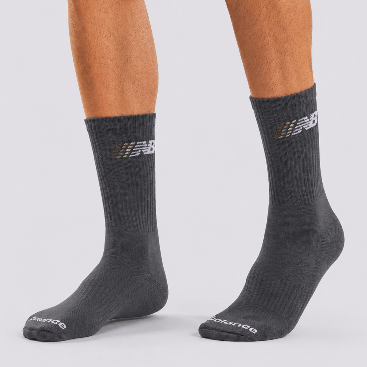 Meia New Balance Cano Alto Graphic Cinza e Branca