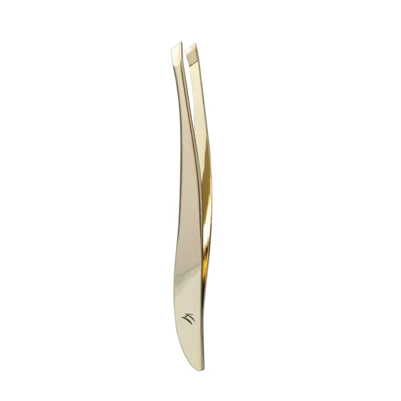 Pinça Ponta Chanfrada Dourada para Sobrancelhas Aço Inox Esterilizável TW-1077G Klass Vough