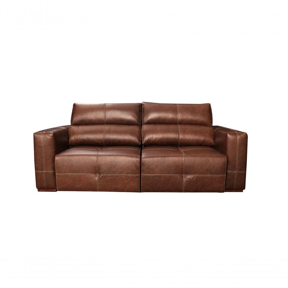Sofá Adena 2 Lugares Retrátil e Reclinável 252cm Soft Tabaco Couro Mempra Móveis