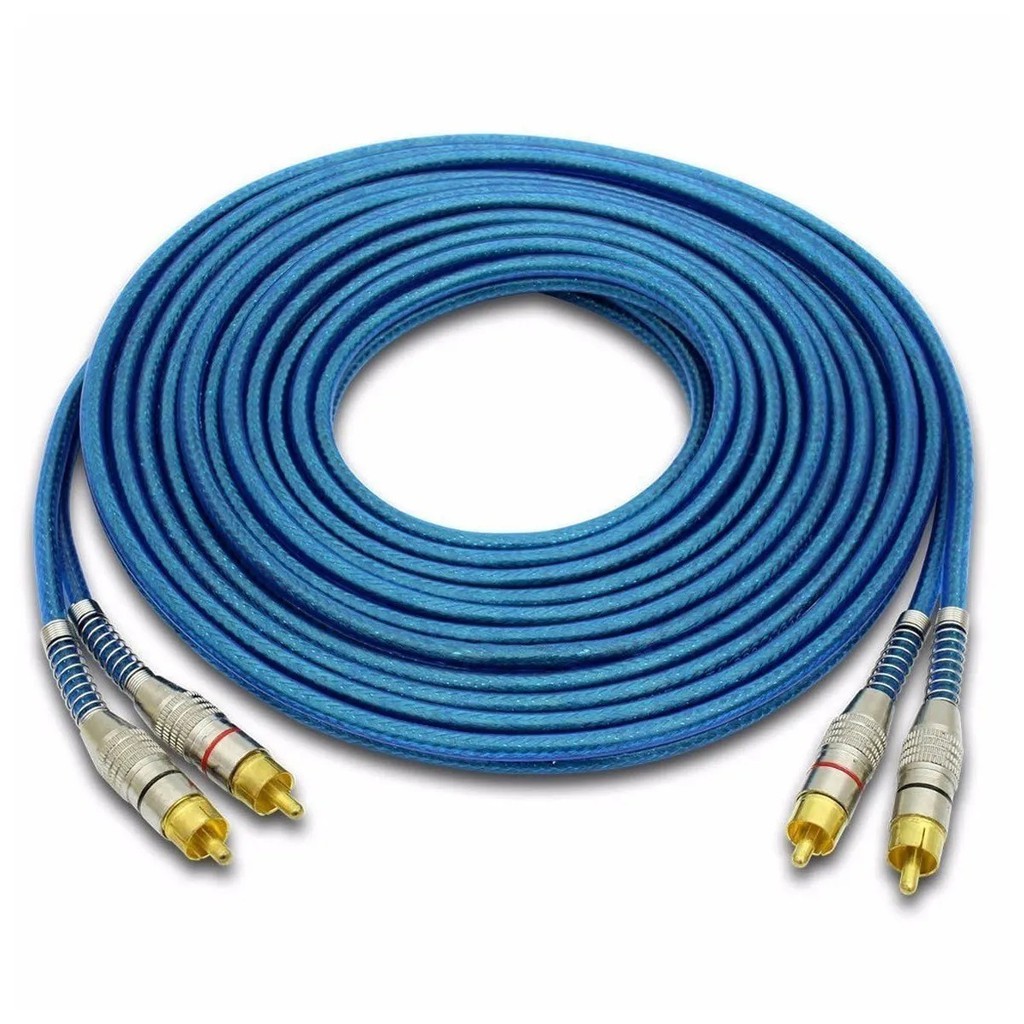 Cabo Rca Blindado 5 Metros Plug Metal Tech One Azul 5mm