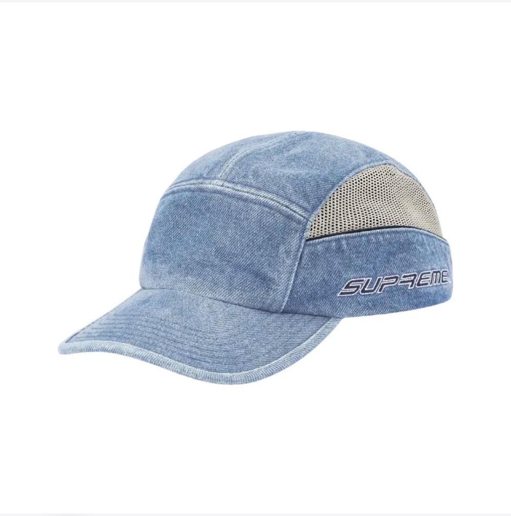 Boné Supreme Side Mesh Piping Camp Cap Denim SS26-W17 — Único, Novo