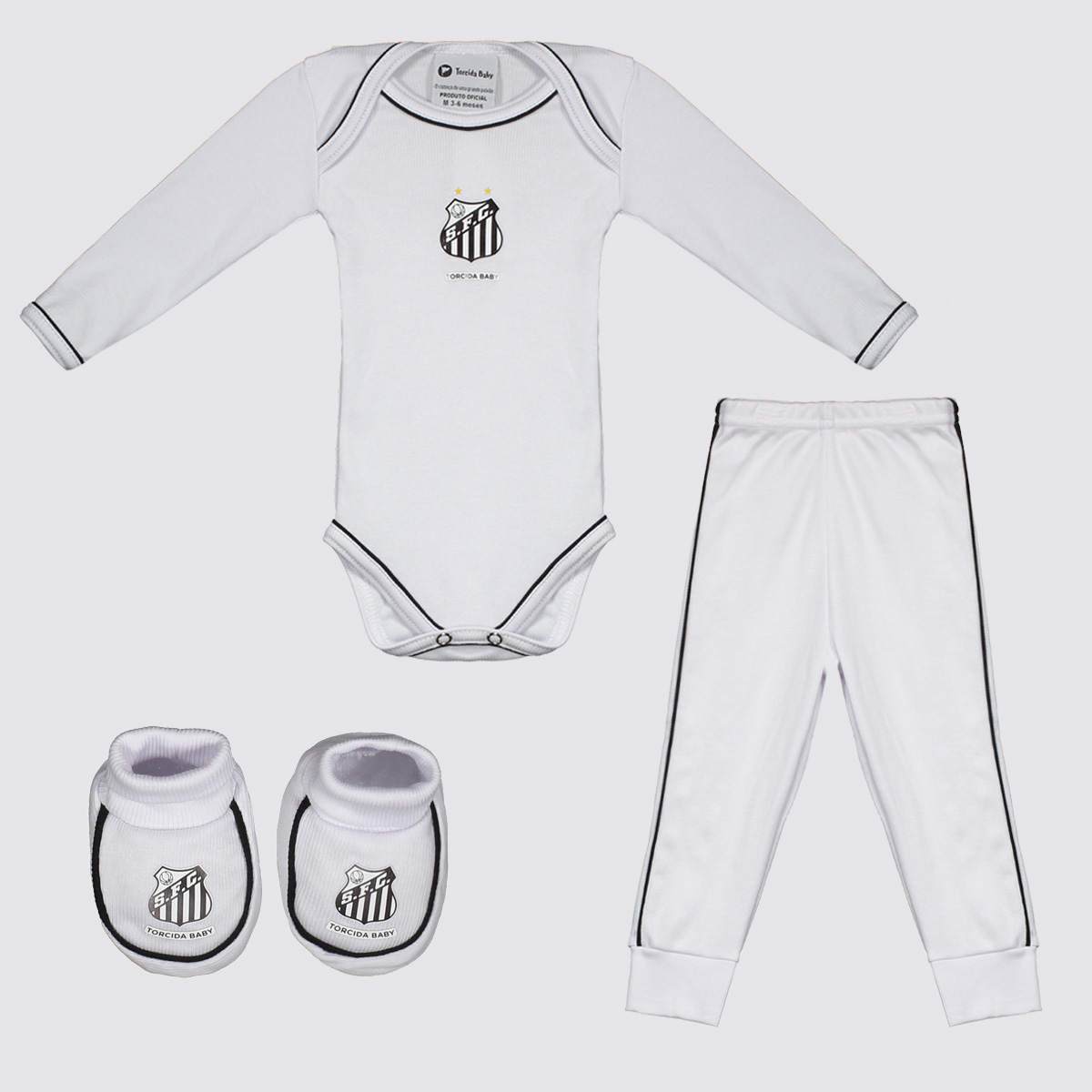 Kit Body Longo Calça e Pantufa Infantil Santos