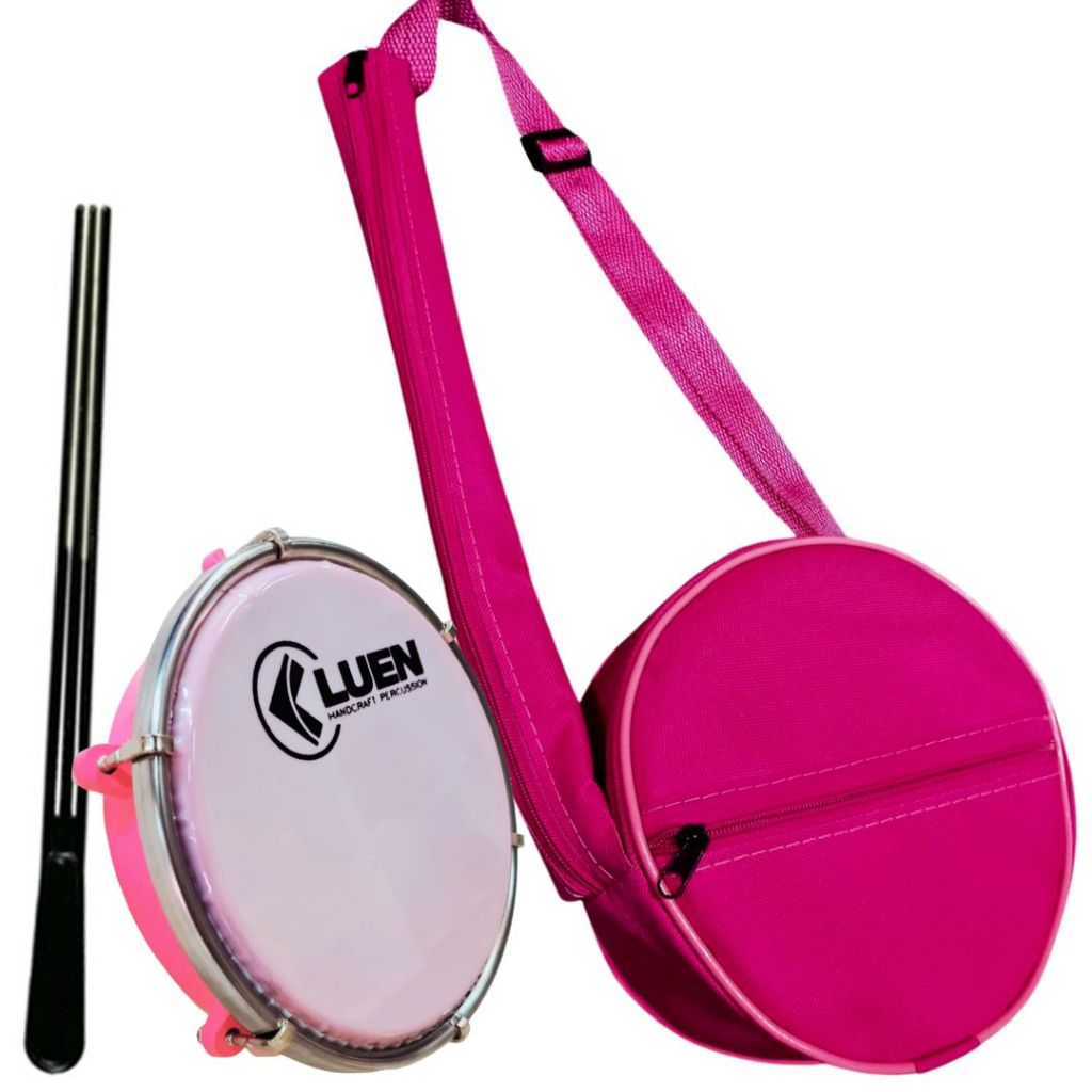 Tamborim Luen ABS - Capa Luxo ROSA+ Baqueta Tripla