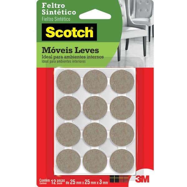 Feltro Sintético para Móveis Leves 3M Scotch Redondo Marrom Médio - 12 unidades - BT 12 UN