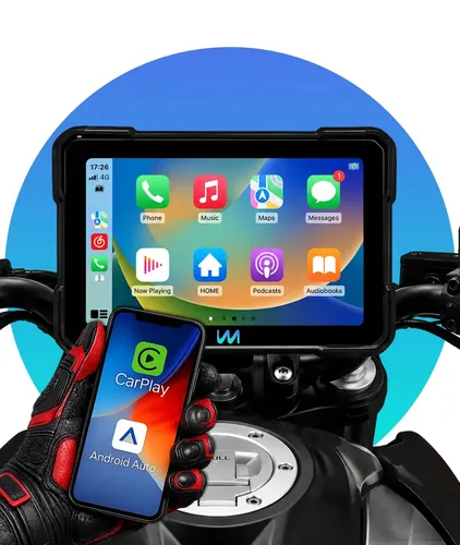 Multimídia Moto Tela Touch 5 Polegadas Carplay Android Auto Gps Bluetooth Ip68 Tela Ips Intercomunicador Sem Fio Espelhamento Waze Google Maps Resistente Á Prova D'água Anti-furto