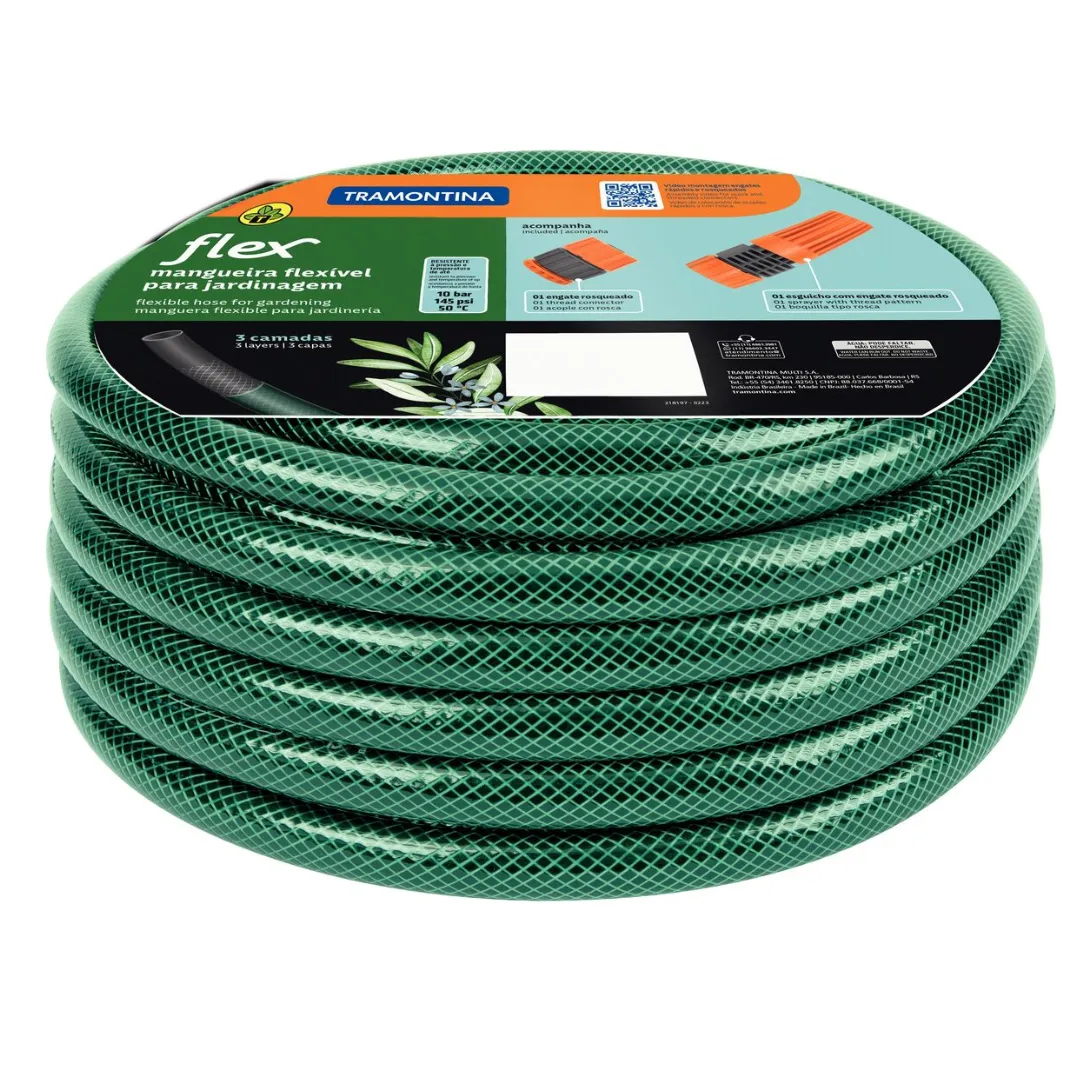 MANGUEIRA FLEX COM ESGATE E ESGUICHO 25M VERDE TRAMONTINA