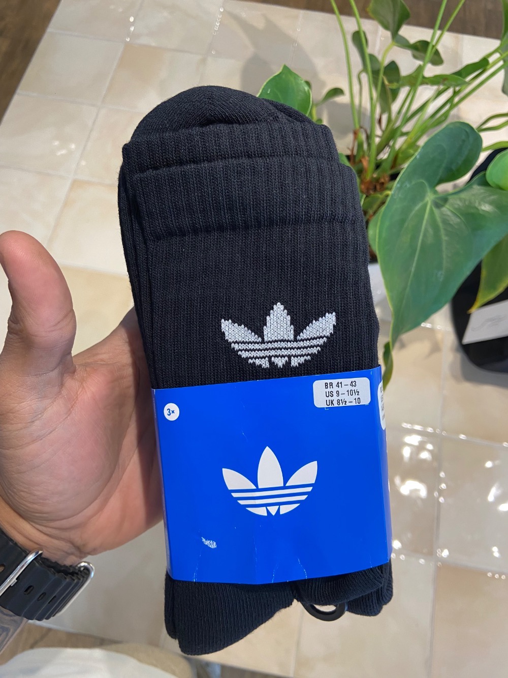 Meia adidas Três Pares Acolchoados Trefoil Black — M / G / XG, Novo