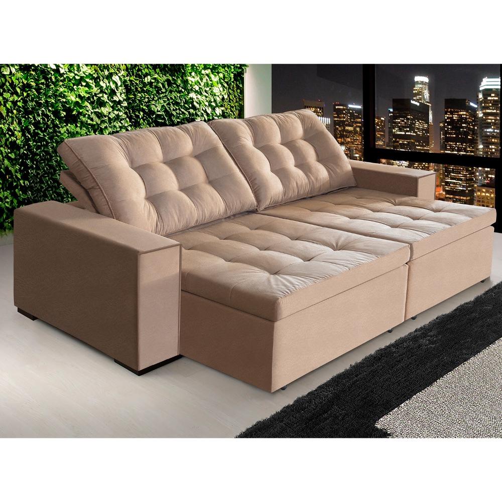 Sofá Retrátil e Reclinável 2,50m Suede Tunísia Marrom Castor