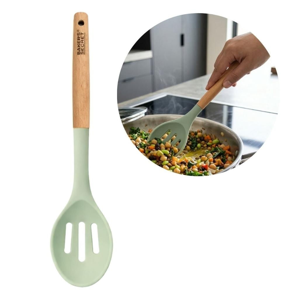 Colher Perfurada Madeira Silicone Cozinha Utensílio Multiuso