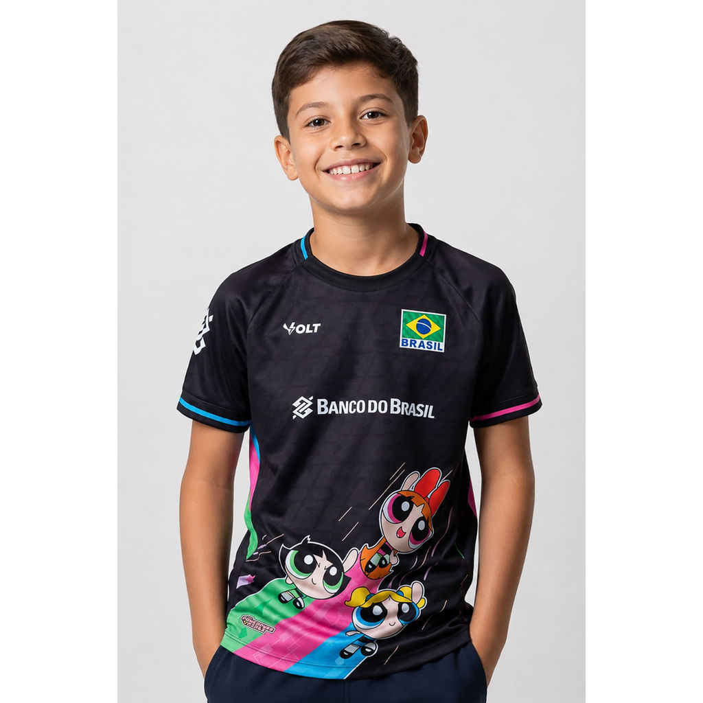 Camisa Trio Meninas Superpoderosas 2026 Vôlei Brasil Infanto Juvenil Volt