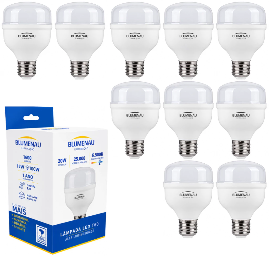 Kit 10 Lampada Led Bulbo 20W Branca Fria 6500k/Branca Morna 3000k Bivolt 127V/220V