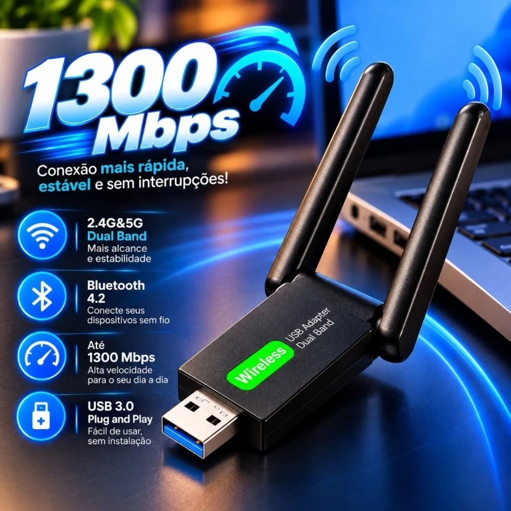 Adaptador Wi-fi 6g Pro Potência Dupla De Antenas