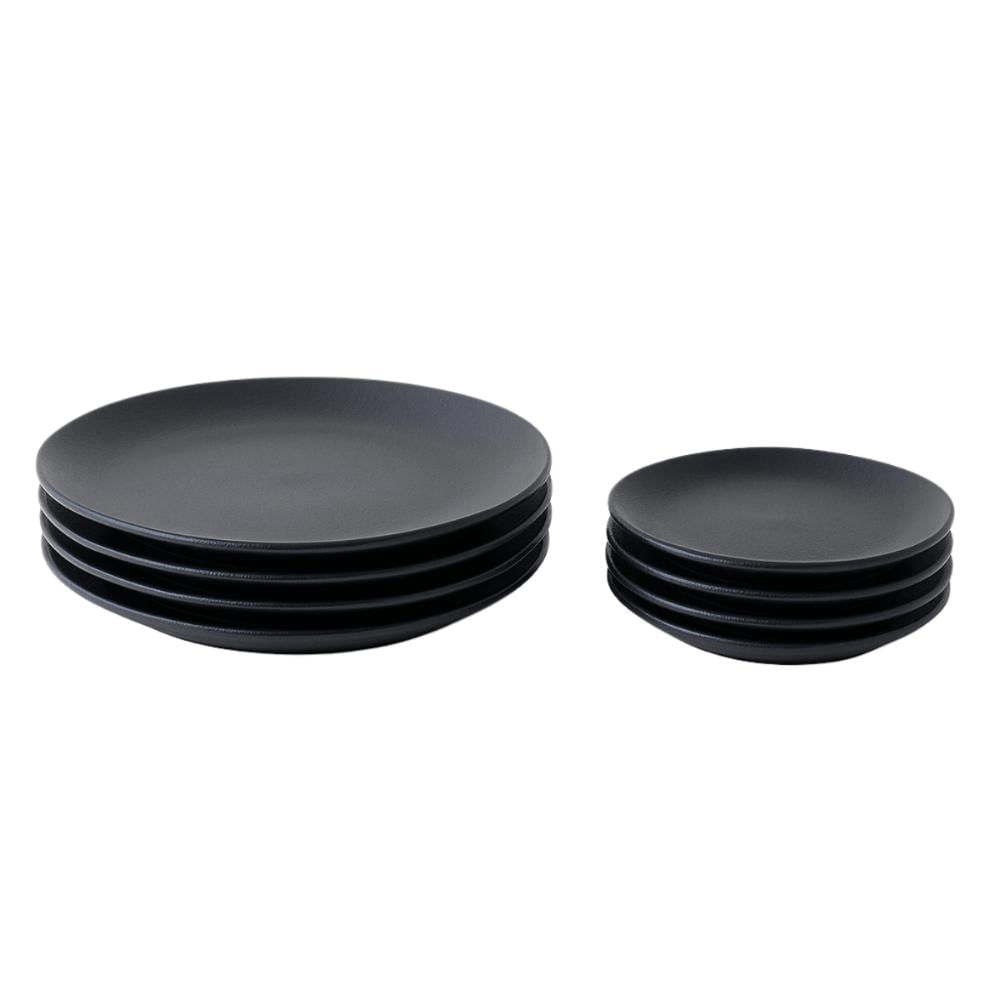 Jogo 8 Pratos Orgânicos Raso e de Sobremesa Preto Matte Mesa Posta Porto Brasil