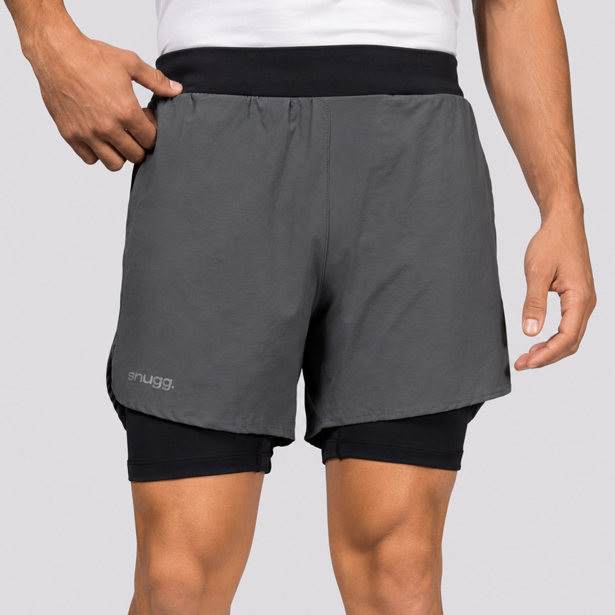Bermuda Snugg Compressão 2 em 1 Tactel Cinza e Preto