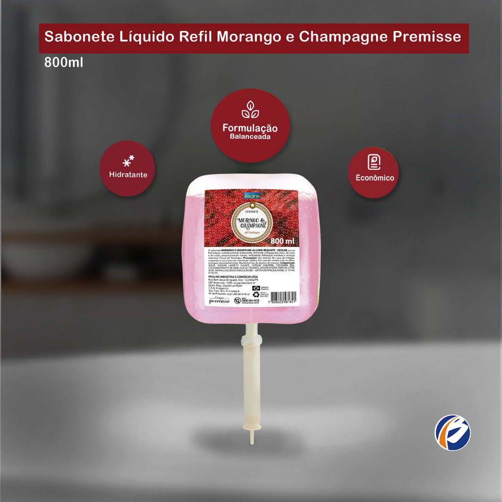 Foto 2 de Sabonete Líquido Refil Morango com Champagne 800ml Premisse