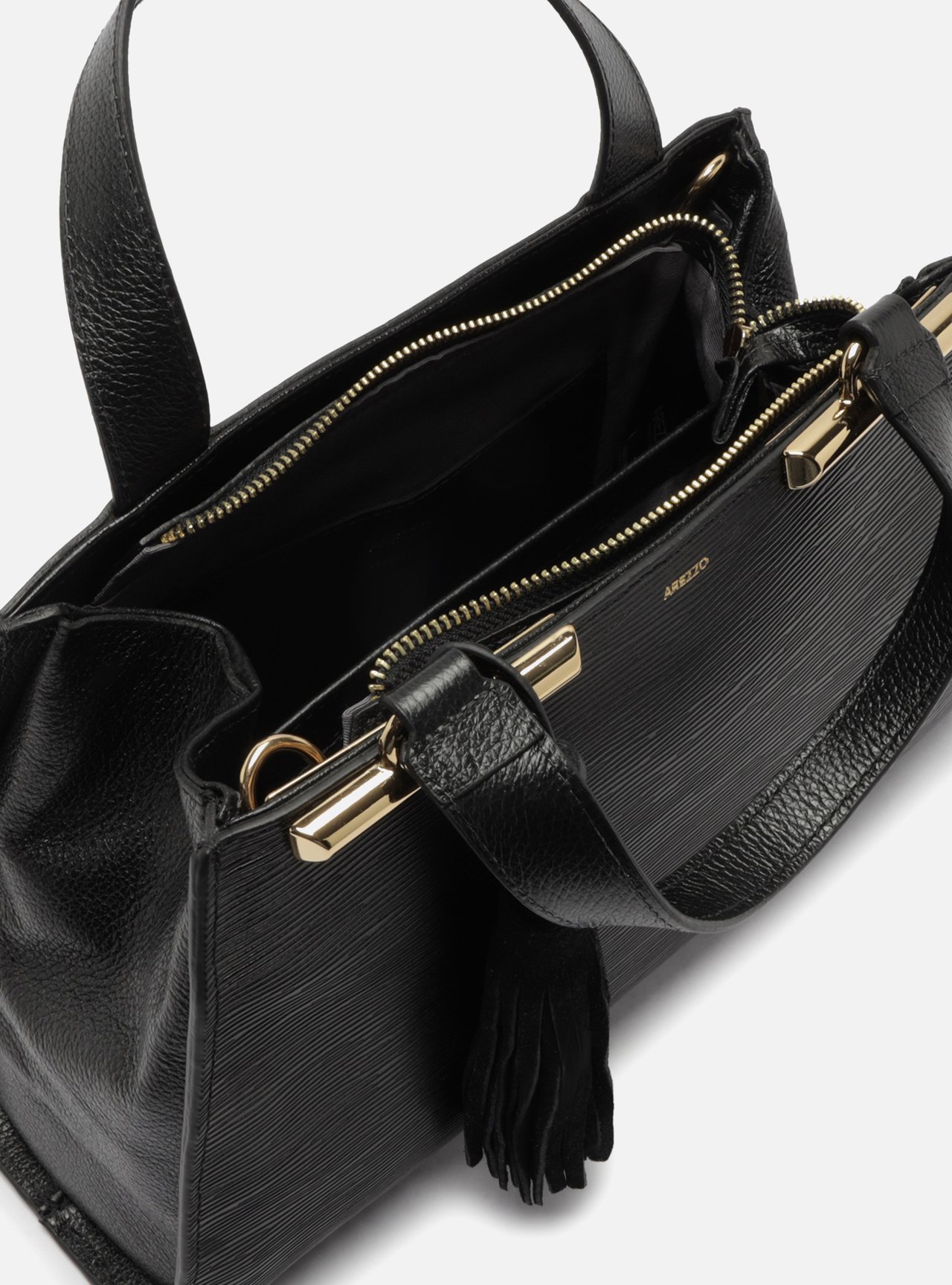 Foto 4 de Bolsa Tote Preta Couro Jeni Média