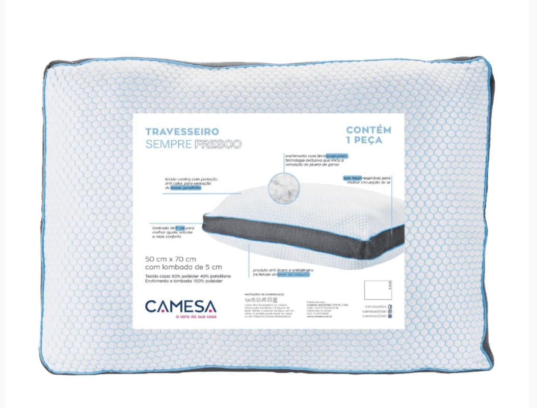 Travesseiro Sempre Fresco Branco 50X70cm - Camesa NA