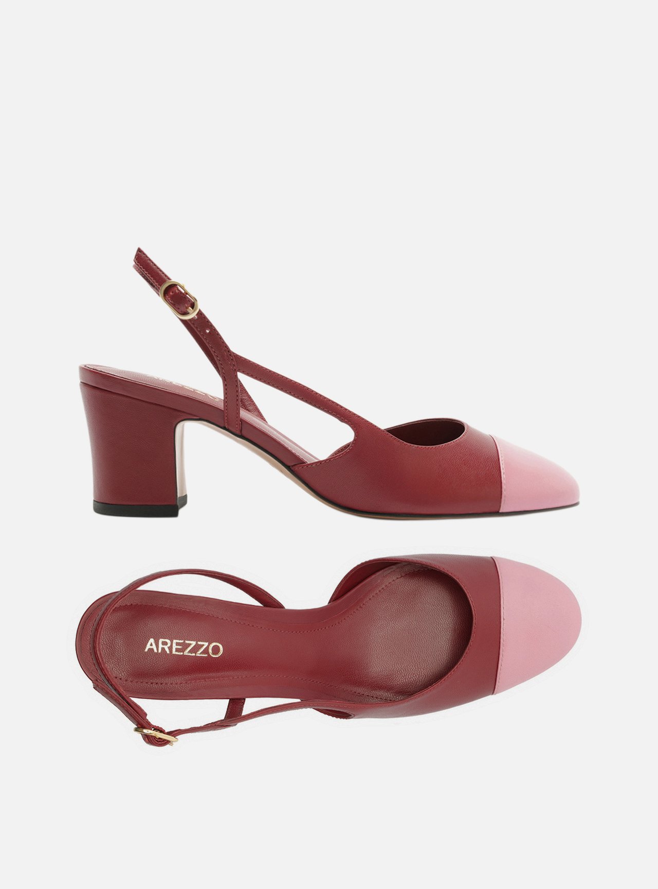Foto 5 de Scarpin Vermelho Bicolor Couro Salto Médio Bloco Slingback