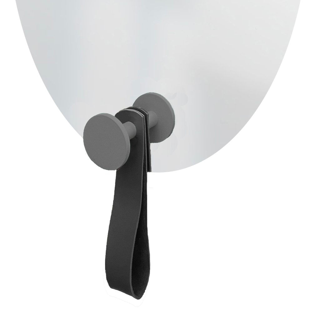 Foto 2 de Espelho Funcional Hook Cinza Com Corino Preto 60x40 cm Oval