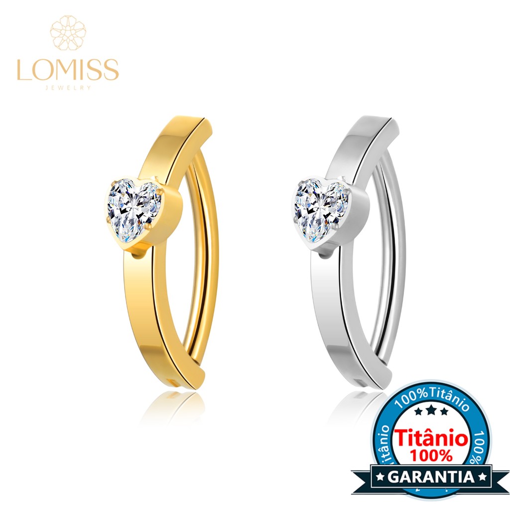 Piercing Argola Umbigo Titânio Coração Zircônia