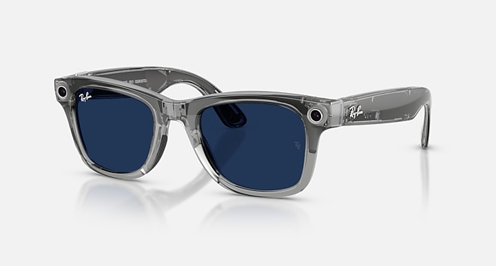 (Gen 2) Ray-Ban Meta Quadro Cinza transparente brilhante Lente Azul AI Glasses