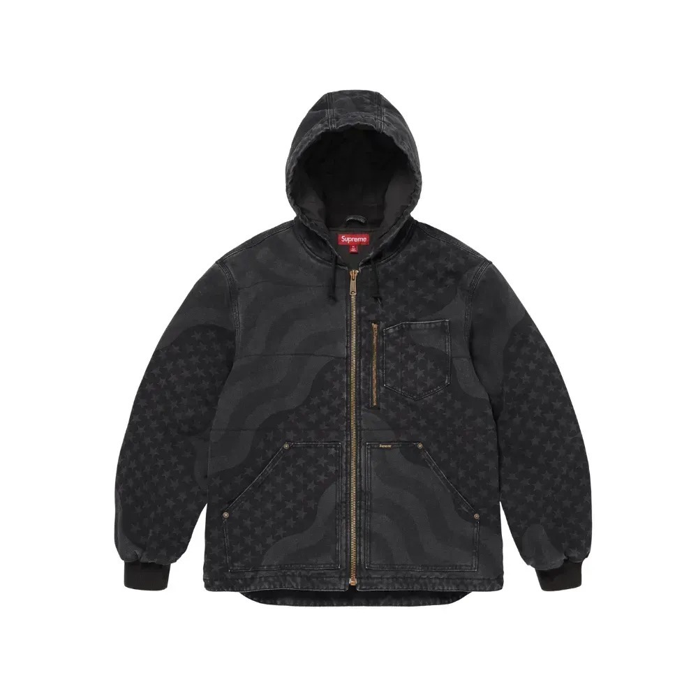 Jaqueta Supreme Flag Quilted Hooded Work Black — P / M / G / XG, Novo
