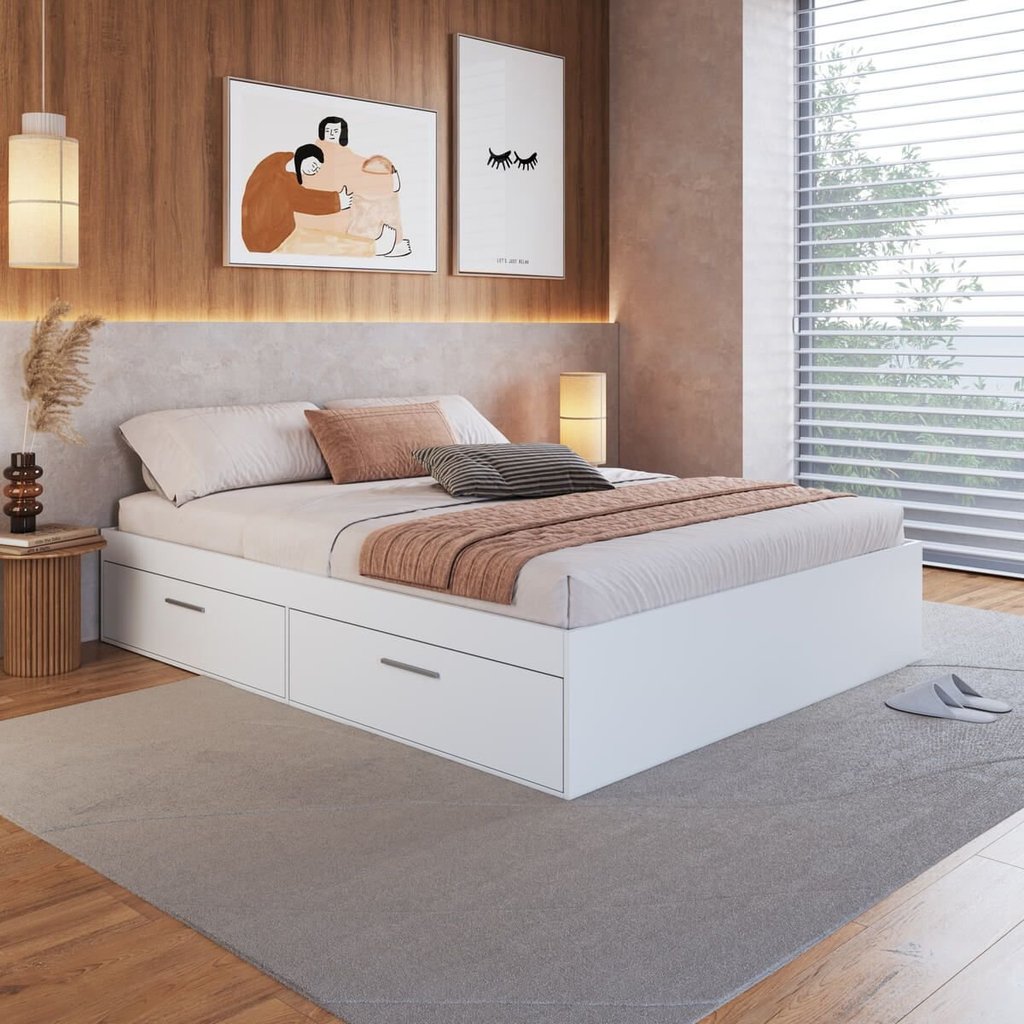 Cama Casal com 4 Portas 140 Tókio para Quarto Branco Branco