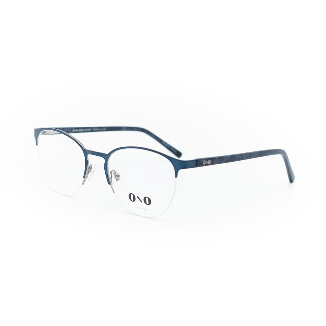 Armação de Óculos de Grau Ono ON6015 Unissex Oval Combinado Azul Metálico Com Haste 54 Óculos de Sol Ono ON0014S Feminino Oval Acetato Preto 54