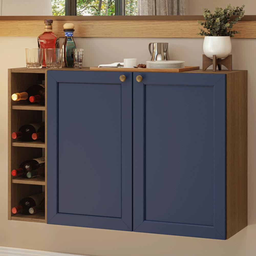 Buffet Aparador com Adega 100cm 2 Portas Rustic/Azul Vik Madesa 16