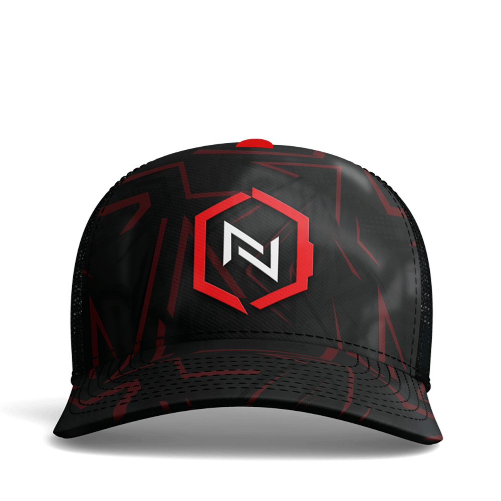 Boné Trucker Black & Red com Brasão Neologic e 3D Silk alto relevo NLBLRD