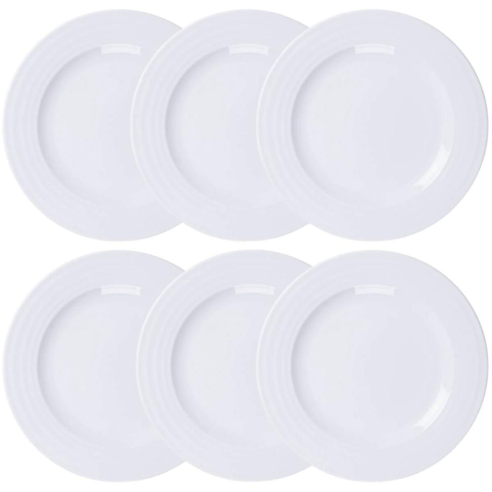 Conjunto 6 Pratos Rasos Porcelana 27cm Tramontina Branco Vibrare Aba Larga Mesa de Jantar