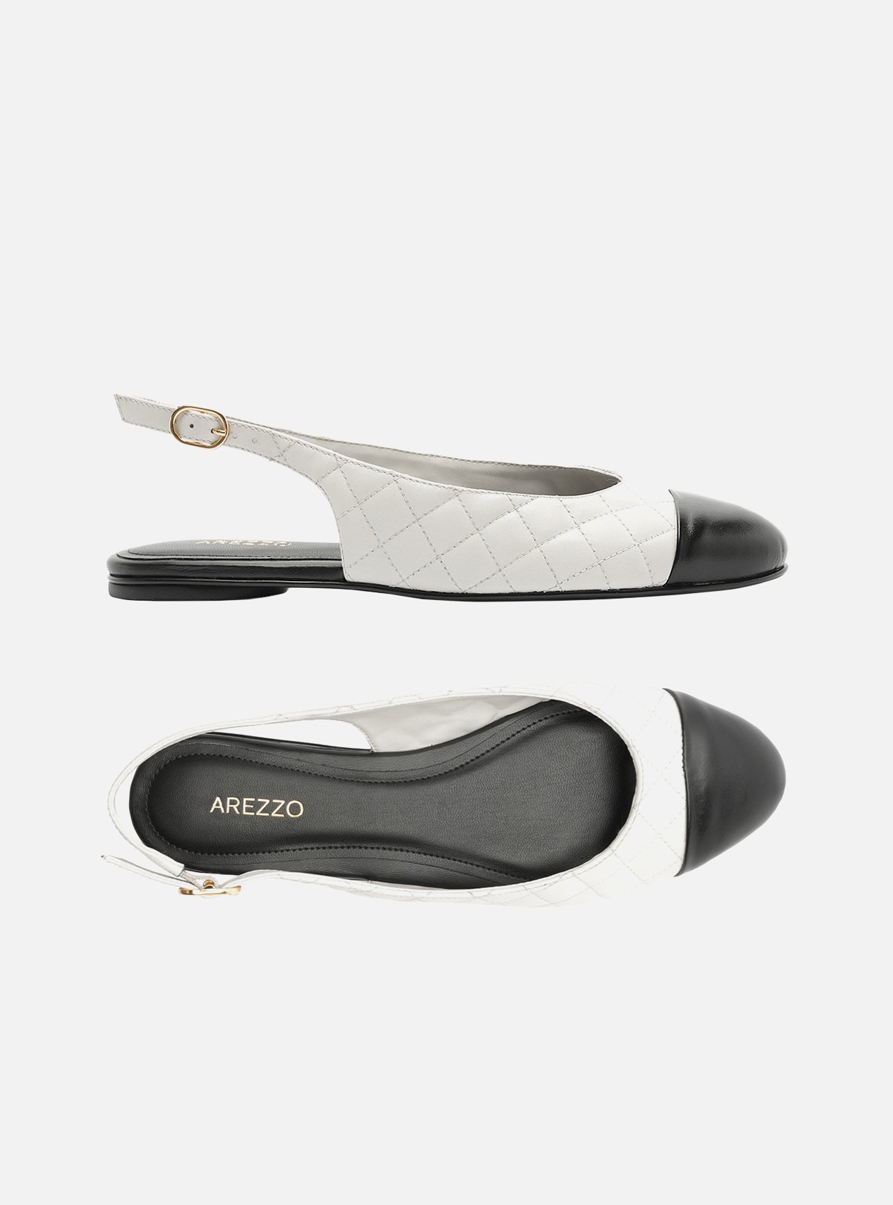 Foto 5 de Sapatilha Branca Couro Bico Redondo Matelassê Slingback
