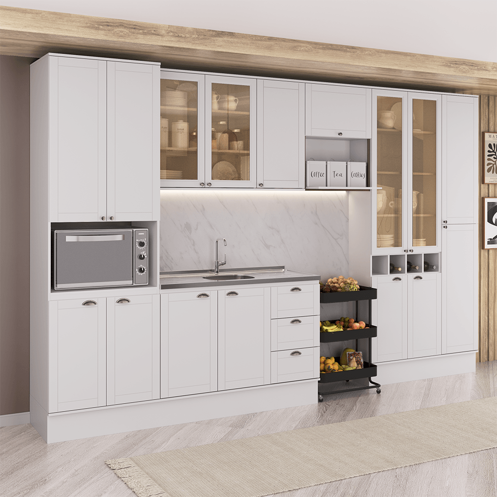 Armário de Cozinha Completa com Balcão Milla Versa Carraro Branco