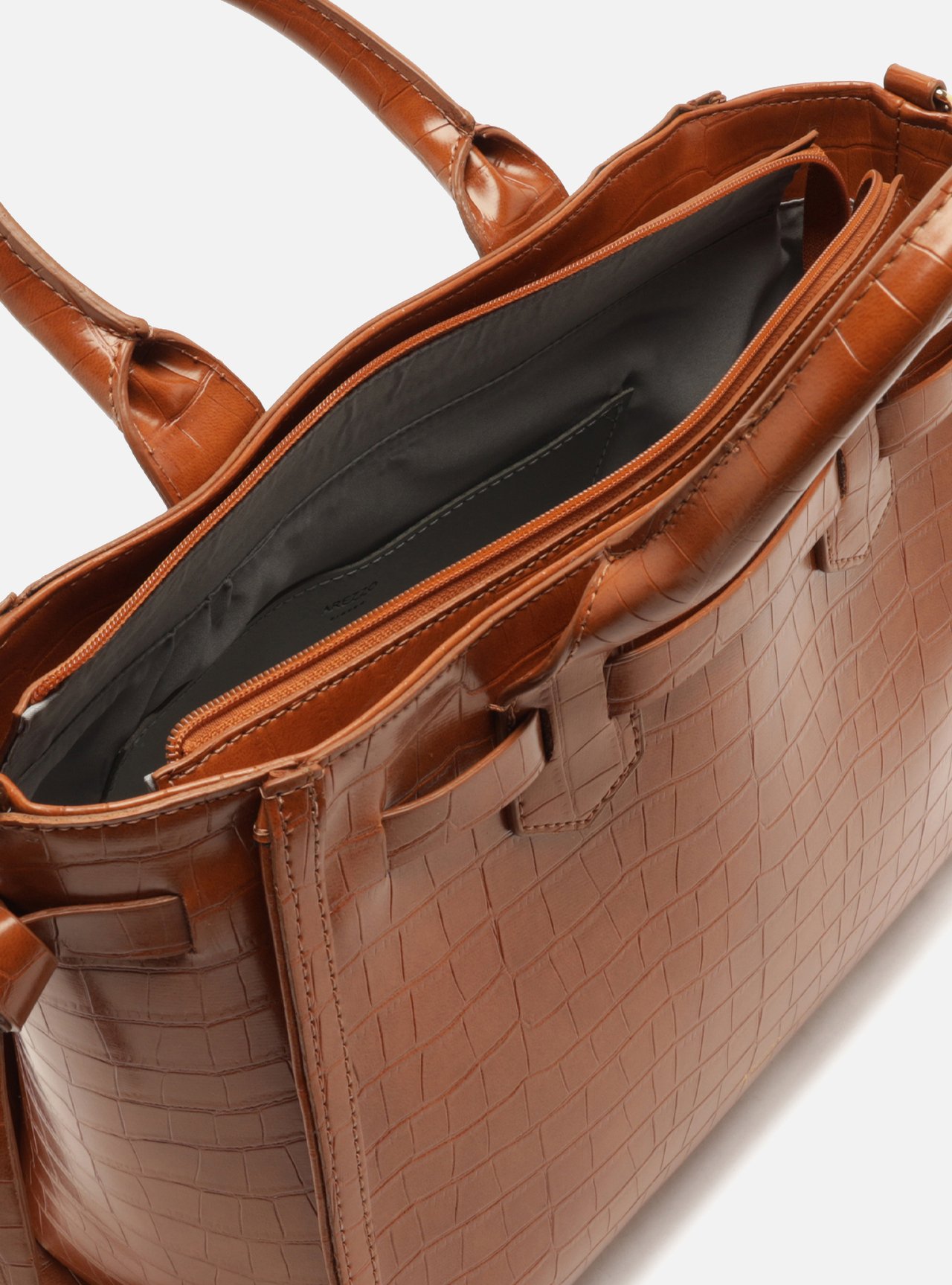 Foto 4 de Bolsa Tote Caramelo Média Croco Tiras