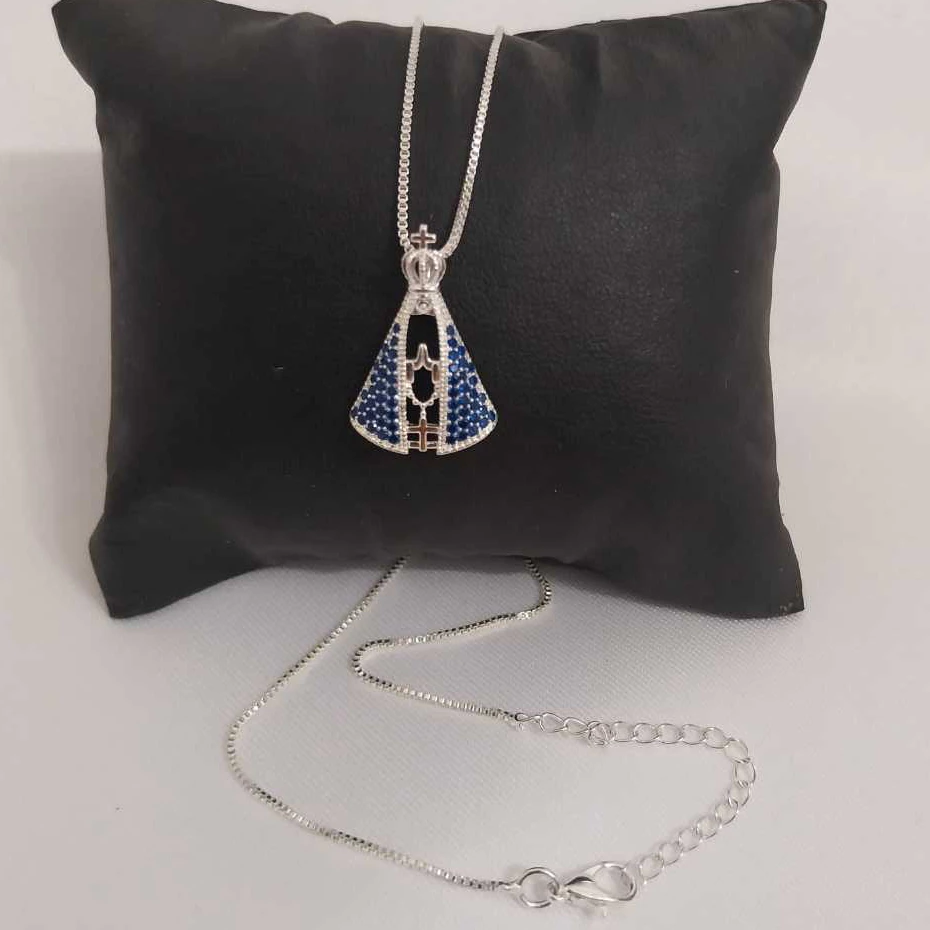 Colar Nossa Senhora Aparecida Cravejado Folheado a Prata e a Ouro