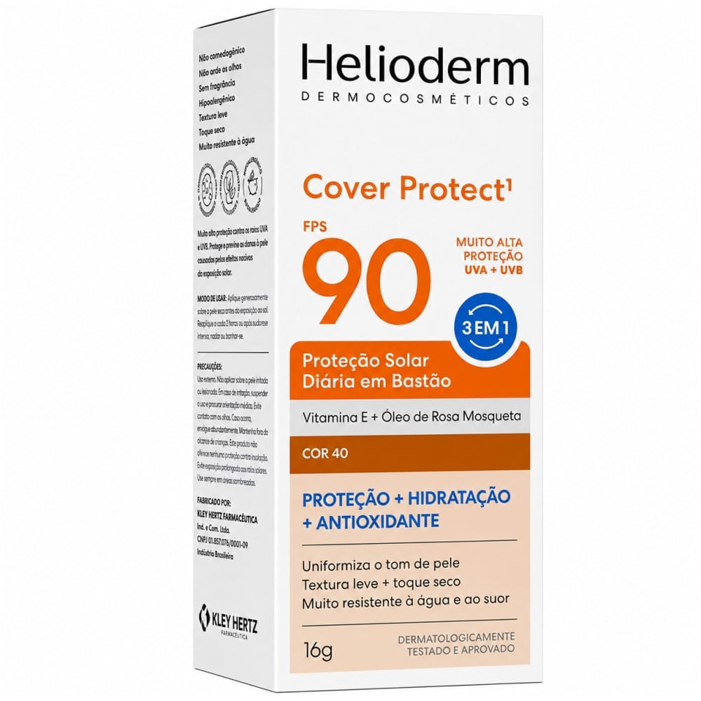 Protetor Solar Bastão Helioderm Cover Protect Fps90 Cor 40 16g