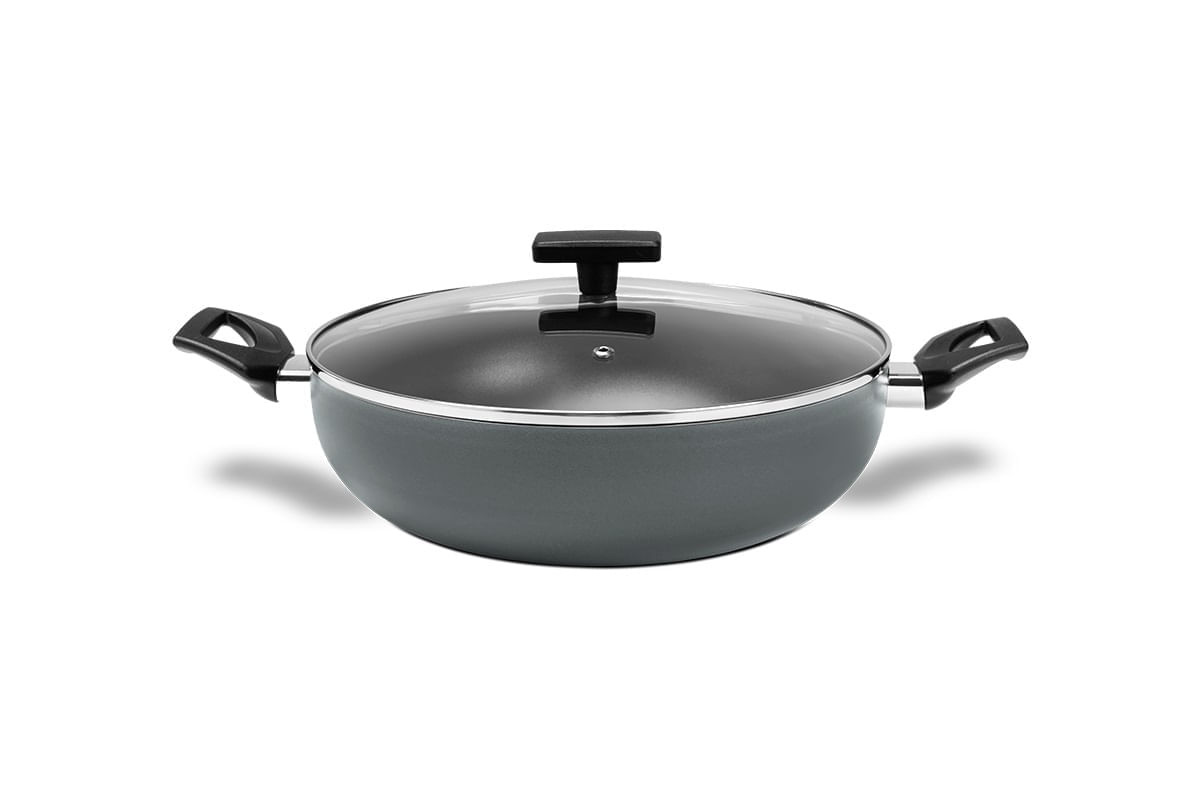 Wok com Tampa e Alças Brinox Preserve Antiaderente Ceramic Life Ø28cm 3,55 Litros Cinza Cinza