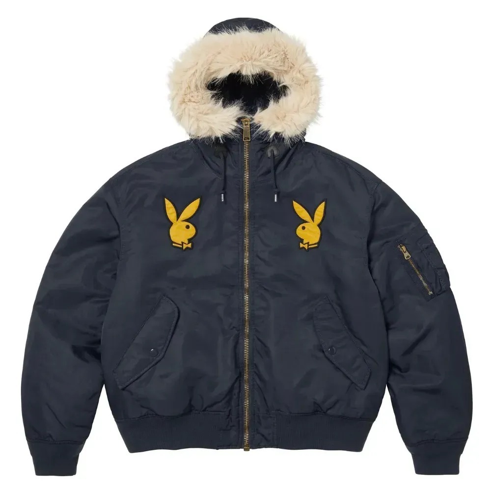 Playboy x Supreme Jaqueta Hooded MA-1 Navy SS26-W3 — P / M / G / XG, Novo