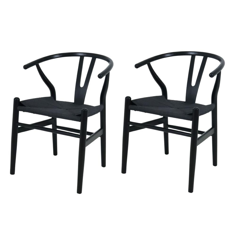 Kit 2 Cadeiras Wish Bone Preta Com Assento Preto