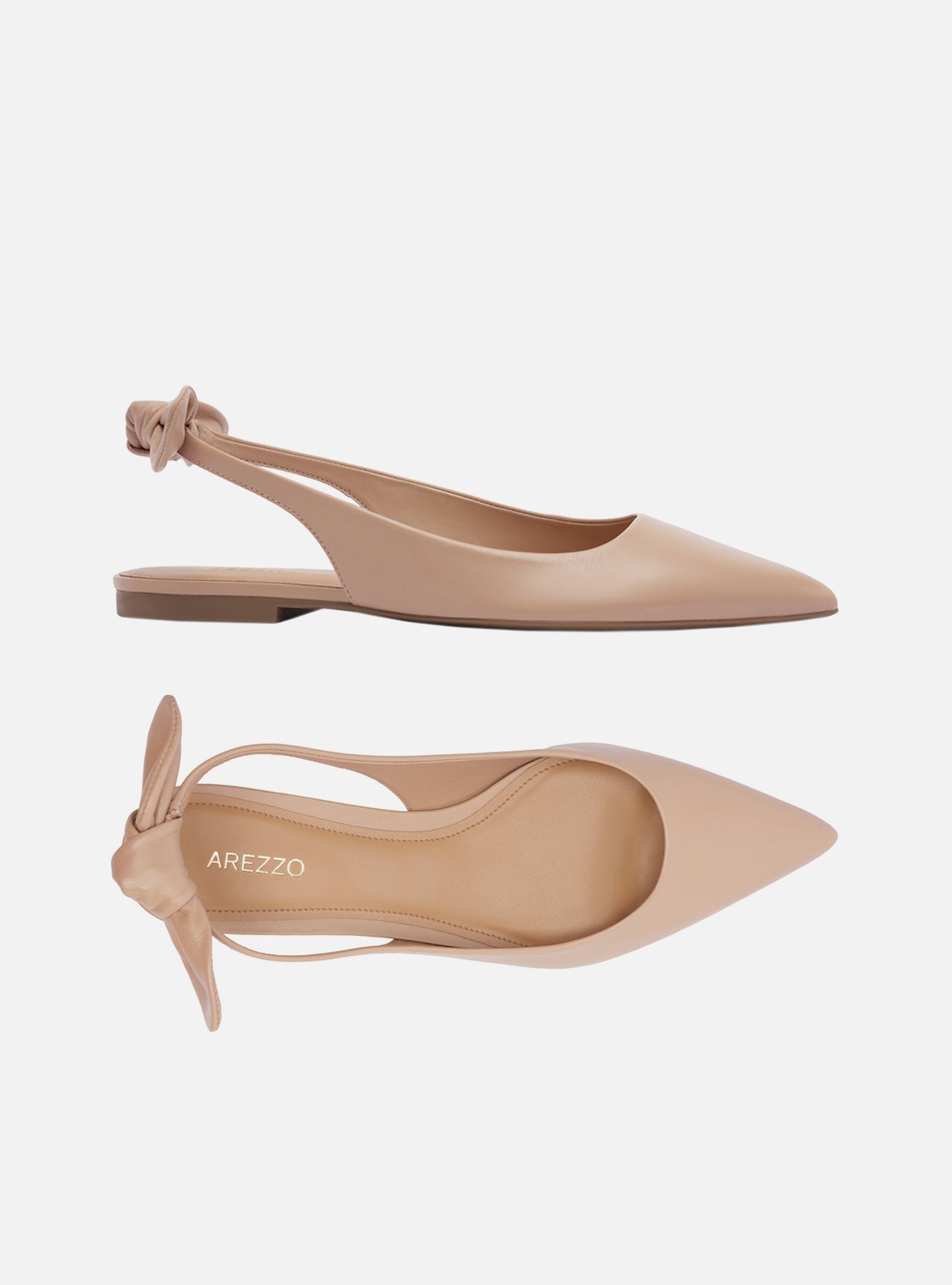Foto 5 de Sapatilha Nude Couro Bico Fino Slingback Laço