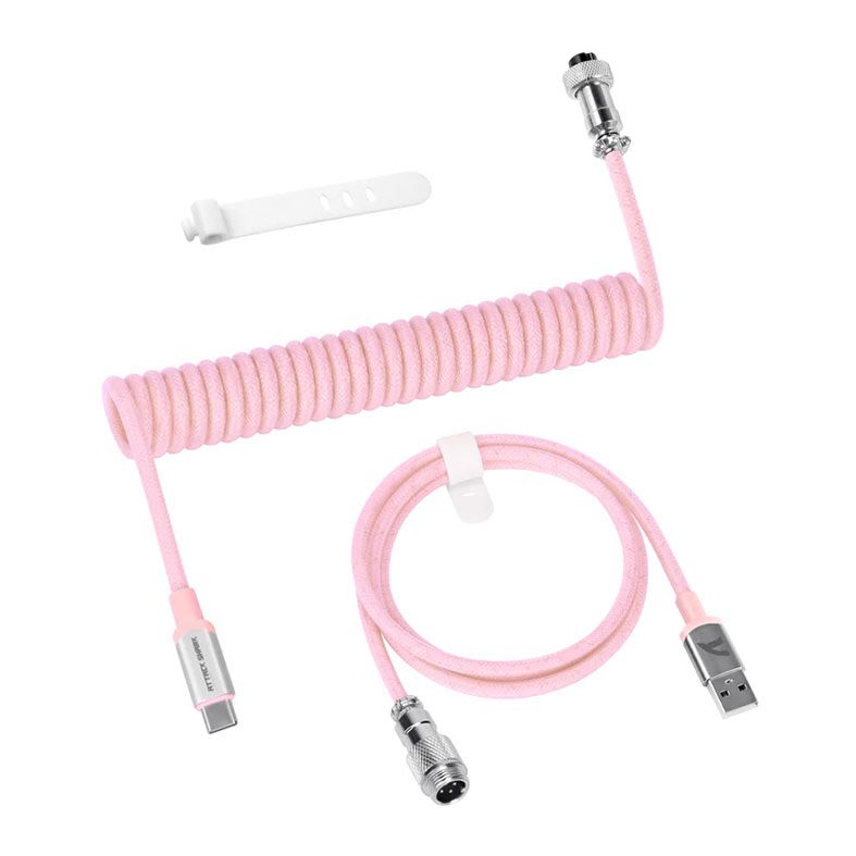Cabo Para Teclado Attack Shark C01PRO, Com Conector Aviator, USB-A Para Tipo-C, 1.65m, Rosa, C01PRO-PINK