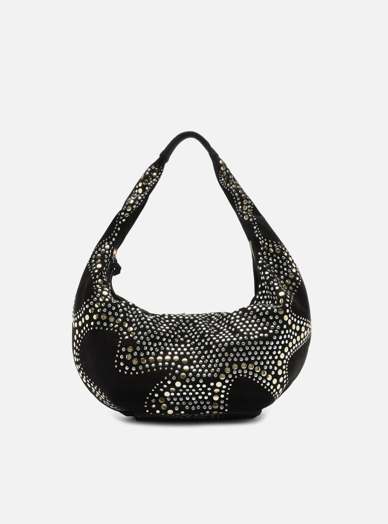 Bolsa Hobo Preta Couro Média Metais