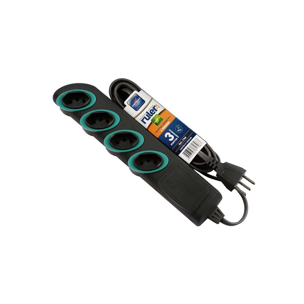 EXTENSAO RULER4 PP 3X0,75 2P+T 10A GRAFITE 3M - 6P DANEVA