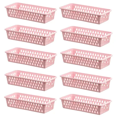 Kit 10 Cestos Organizadores Multiuso Branco Rosa