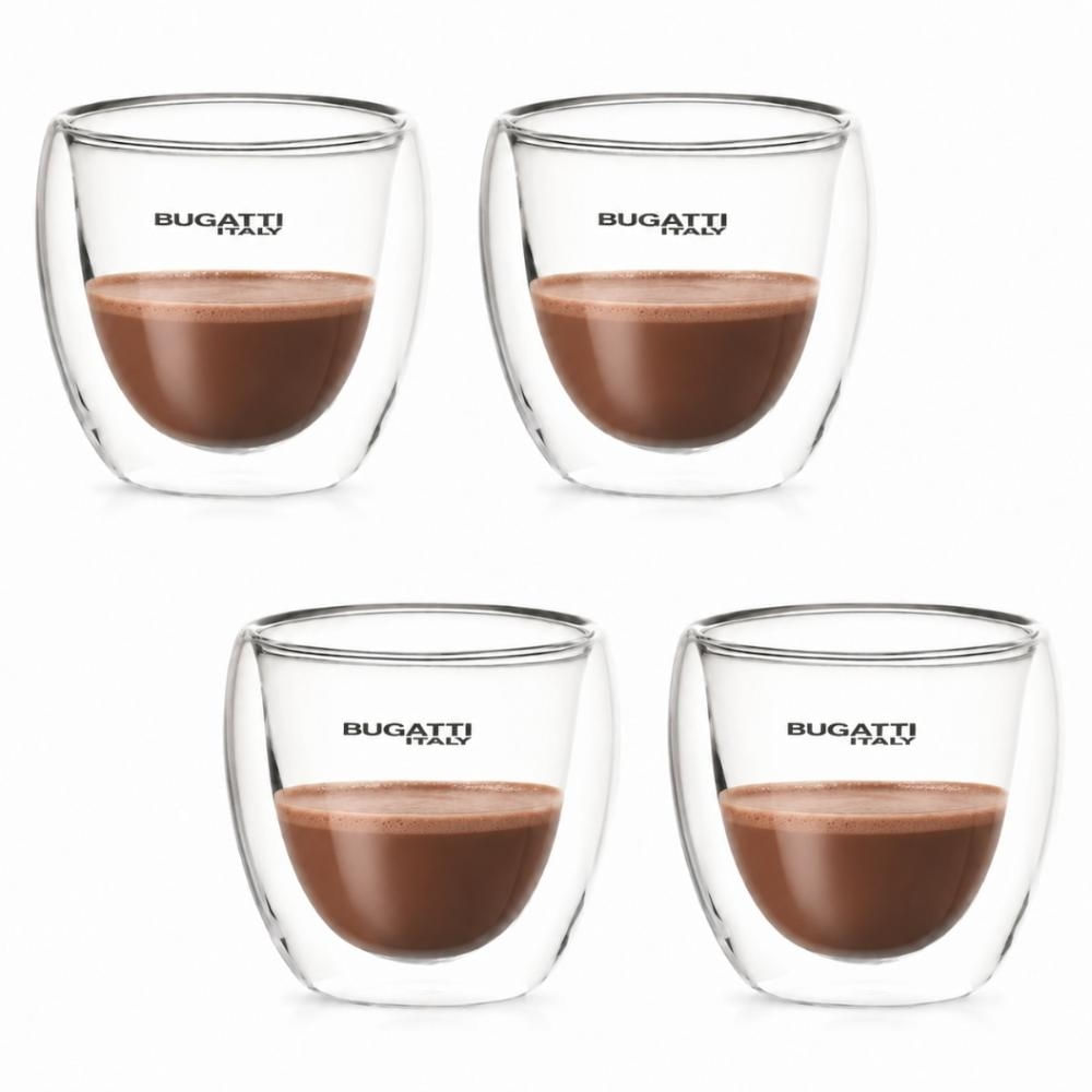 Jogo 4 Copos Café Chá de Parede Dupla 250ml Xícara Bugatti