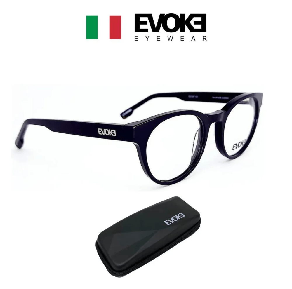 Armação de Óculos de Grau Evoke DX158 Unissex Redondo Acetato Preto