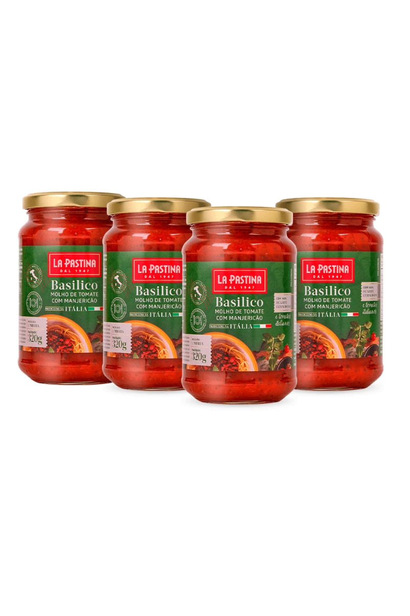 Kit 4 de Molho Manjericão Italiano 320G La Pastina - Pronto Para Consumo