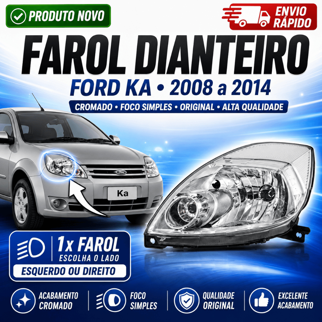 Farol Ford Ka Cromado Foco Simples Original 2008 2009 2010 2011 2012 2013 2014