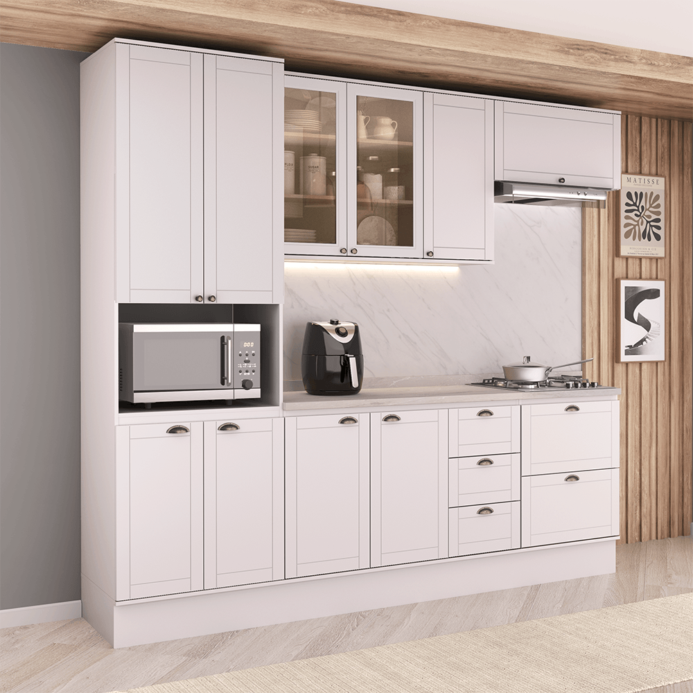 Armário de Cozinha Completa com Balcão Milla Design Carraro Branco
