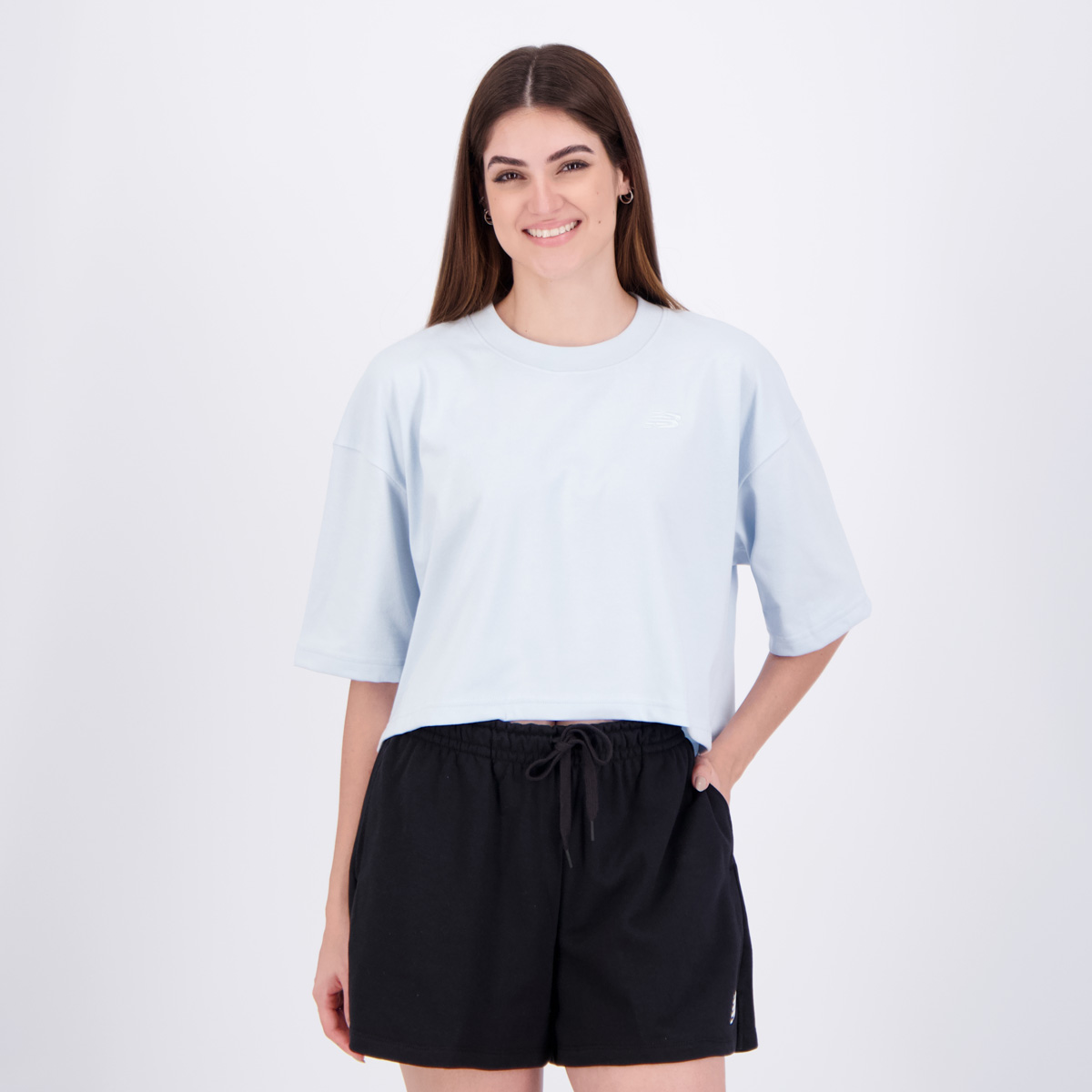 Cropped New Balance Small Logo Oversized Feminino Azul